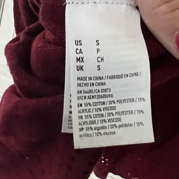 🟠AMERICAN EAGLE Lined Crochet Long Sleeve Boho Sweater Dress in Deep Wine SMALL - Picture 8 of 12